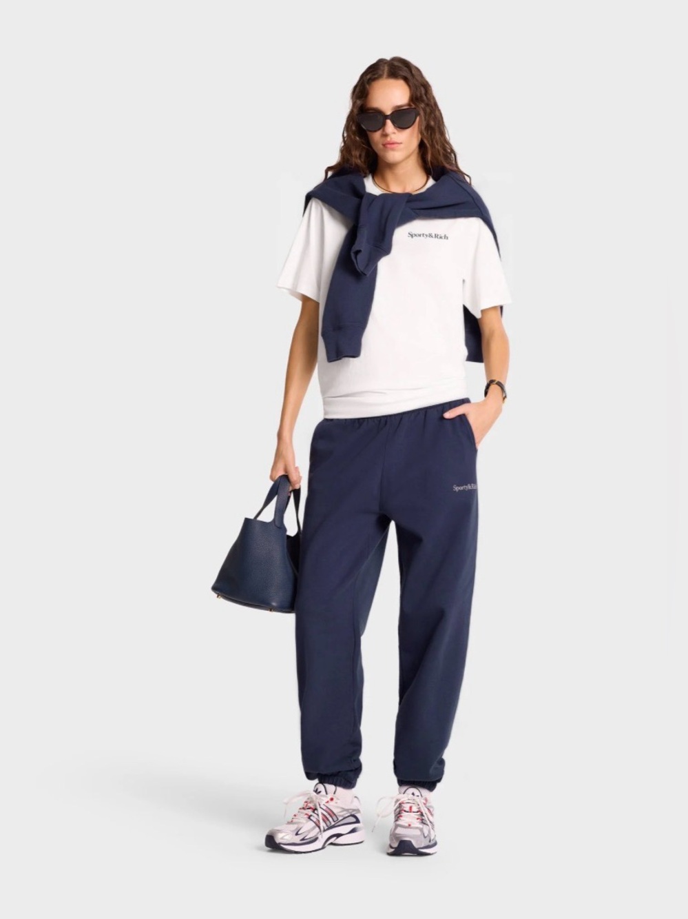 Sporty & Rich Navy Blue Joggers Small | Relaxed Athleisure Sweatpants | Lounge